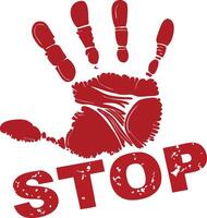 Grunge Red Handprint Stop Sign Design vector