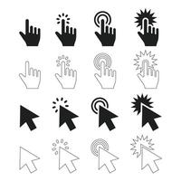 Cursor icon set. Mouse pointer symbol collection. Finger cursor illustration. Pointer and click action outline symbol collection. Editable stroke. vector