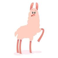 Funny cartoon llama standing on isolated background with tongue out vector