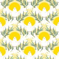 Seamless pattern of White doves of peace with outspread wings and halo with olive branches for the religious holiday of Pentecost vector