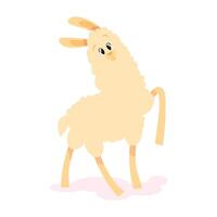 Funny cartoon llama standing on isolated background with raised front paw vector