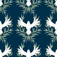 Seamless pattern of White doves of peace with olive branches for the religious holiday of Pentecost vector