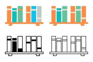 line art icon set of library bookshelf with colorful books, modern book shelf, minimalist design, home library decor vector
