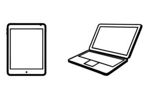 line art of a laptop and tablet on a clean Transparent Background, perfect for use in digital media, technology, innovation, and education projects. vector