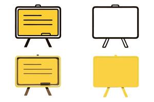 Set of line art icons featuring a variety of chalkboards and whiteboards in different styles and colors, ideal for educational and office settings, line art icon set vector