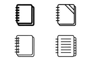Line Art Icon Set Simple Black Outline Notebook with Spiral Binding, Perfect for Stationery, Office, or Educational Themes. vector