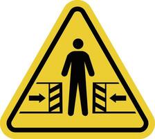 Sign danger of crushing. Risk of crushing between moving objects. Movable mechanisms. Mechanisms with automatic closing. Warning yellow triangle road sign. vector