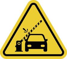 Barrier sign. Automatic barrier operates without human intervention can lower or rise unexpectedly. Do not stop under boom. Warning yellow triangle road sign. vector