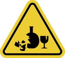 Broken glass sign. Danger of cuts from sharp glass shards. Broken glass products. Be careful glass can be sharp and invisible. Warning yellow triangle road sign. vector