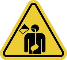 Danger of swallowing liquid sign. Risk of accidental or mistaken swallowing of dangerous liquid. Do not try or swallow contents. Warning yellow triangle road sign. Dangerous contents. vector