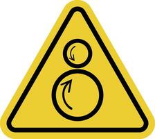Sign of a mechanism with rotating rollers that move in opposite directions. Danger of catching, pulling in or pinching body parts, clothing and tools. Warning yellow triangle road sign. vector