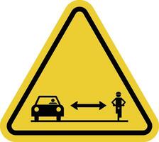 Keep distance from cyclist sign. Keep a safe distance when overtaking or riding next to a cyclist. Road safety. Warning yellow triangle road sign. vector