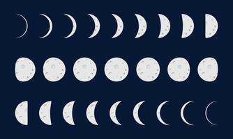 Phases of the Moon, Crescent and Full Moon Set vector