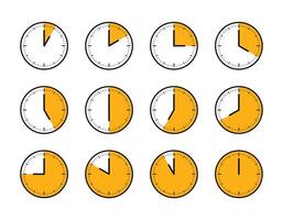 Clock Icon Set with Hour Parts and Yellow Countdown Timer vector
