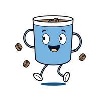 Joyful Cartoon Coffee Mug Character Jumping with Beans vector