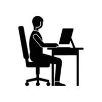 Person Sitting at Desk Working on Computer vector