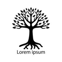 Black Silhouette Tree with Roots and Leaves Logo vector