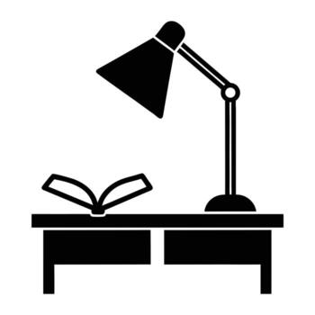 Simple Desk Icon with Lamp and Open Book vector