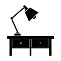 Simple Black Silhouette of Desk Lamp on Two Drawer Table vector