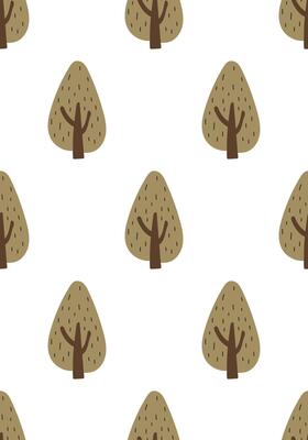 Seamless pattern with simple forest trees in doodle style. Hand drawn elements with natural shapes and earthy tones. illustration on an isolated background.