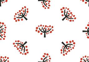 Seamless pattern with stylized berry trees in doodle style. Hand drawn minimal forest elements with bold red accents. illustration on an isolated background. vector