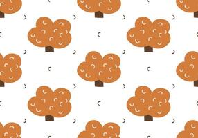 Seamless pattern with simple autumn trees in doodle style. Hand drawn flat elements with rounded crowns and warm colors. illustration on an isolated background. vector