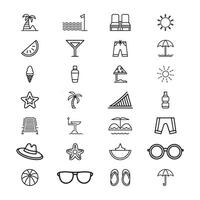 Minimalist Silhouette Set of Tropical Summer Elements and Beach Icon Pack with Coastal and Ocean Symbols, Black and White Summer Beach Holiday Icons vector