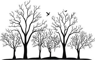 dead trees Silhouette isolated in white background. dead forest tree. autumn bare trees. Realistic trees silhouette vector