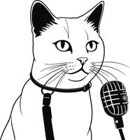 cat with a collar singing on a microphone. cartoon Illustration suitable for poster, brochure, web, mascot, sticker, logo and icon. vector