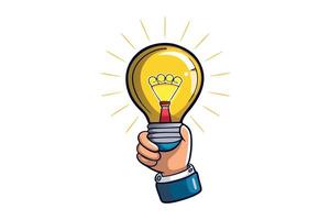 Hand gripping illuminated lightbulb, representing new idea, inspiration, and thought process in business and creativity Tech Background vector