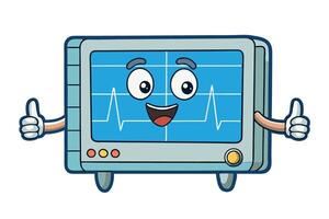 Cartoon ECG machine with happy face and thumbs up, illustrating a positive heart rate reading with a colorful design vector