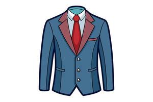 Elegant formal suit for men with a red tie on a white background, business attire, and professional outfit design vector