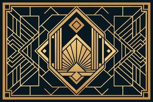 Beautiful gold geometric Art Deco style pattern with a black background, showcasing refined, symmetrical shapes and a high end aesthetic vector