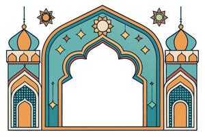 Elegant Muslim inspired frame with decorative arches, featuring boho elements and intricate patterns, perfect for Ramadan and Islamic art vector