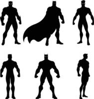 Silhouette of Superheroes Standing Strong Representing Power, Courage, Team Unity, Comic Book Heroes, Fantasy Characters, and Epic Action Adventure Themes in Illustration vector