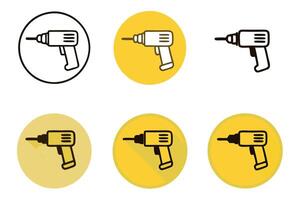 Set of simple drill machine icons with different styles and color tones, representing tools and work in various forms, labour day or labor day line art icon set vector