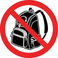No Backpacks Allowed Prohibition Sign In Red Circle Icon For Regulations And Restriction Of Baggage And School Equipment vector
