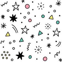Playful Abstract Doodle Pattern With Stars Triangles And Circles On A White Background For Creative Designs And Backgrounds vector
