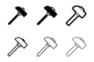 sledgehammers in bold outlines with contrasting colors, perfect for illustrating hard work and construction tasks Labour day or labor day line art icon set vector