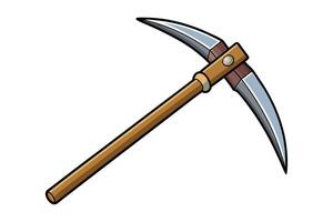 Cartoon pickaxe with a wooden handle and curved metal blade, isolated on a white background, symbolizing tools and hard work for Labour Day or Labor Day vector