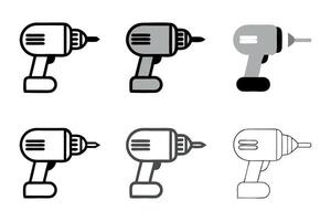 Set of drill machine icons, featuring various styles and color variations, perfect for construction and DIY concepts, labour day or labor day line art icon set vector