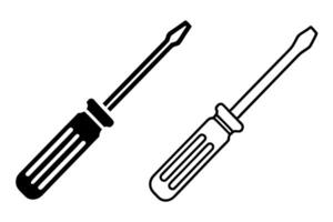 various screwdrivers with different heads and handles, ideal for construction, mechanics, and home repairs Labour Day or Labor Day line art icon set vector