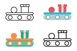 Conveyor belt with small parcels and a box, items moving along the production line, warehouse or factory concept, efficient work process illustration labour day or labor day line art icon set vector