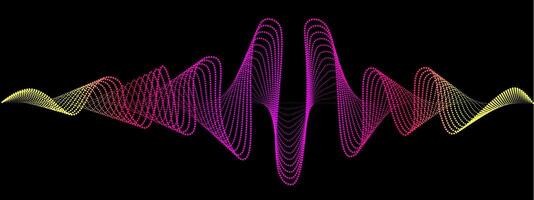 Abstract fluent gradient wavy dots lines of the sound wave. Dynamic pulsating wave. Musical neon concept, symbols of the frequency of digital music. illustration on a black background vector