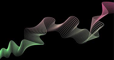 Futuristic geometric, abstract shapes neon halftone pulsating wavy lines. Gradient sound wave on black background. Modern design for equalizer, audio recording, voice assistant. vector