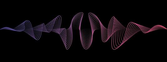 Abstract neon wavy dotted lines of the sound wave. Dynamic pulsating wave. Musical concept, symbols of the frequency of digital music. illustration on a black background vector