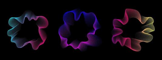 A set of multicolored neon sound waves. Sound dots lines, radial spectrum, . Colorful equalizer background. Colorful cover for music poster and banner. radial spectrum. vector
