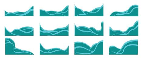 Set of blue wavy borders and corner frames . Footer separator. Decorative elements corners, borders and frames. abstract business banner, web template. vector