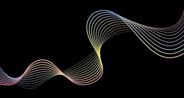 Futuristic geometric shapes neon halftone wavy lines in abstract composition. of gradient curved stripes on black background. Modern design for equalizer, audio recording, digital art. vector