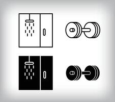 Post-gym shower and one hand dumbbell design. Simple linear and flat fitness weight icon set. vector